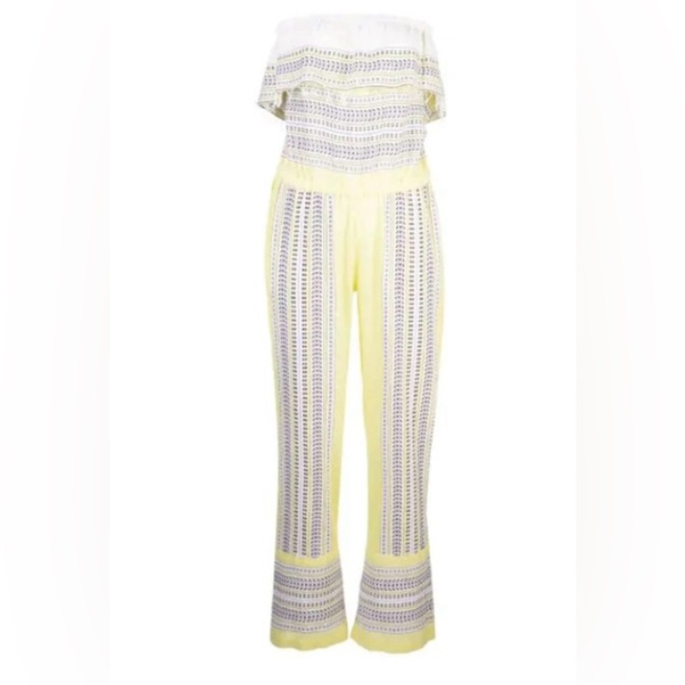 Lemlem Amira Ruffle Strapless Yellow Cotton Jumpsuit oversized small NWOT